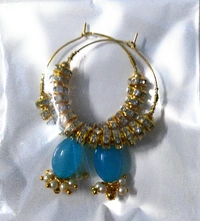 NIBRAS Blue Rhinestone Spacers Beads Drop Hoop Earrings - B09JKJK8BN, 10 gm, 6.5cm x 4cm x 1cm